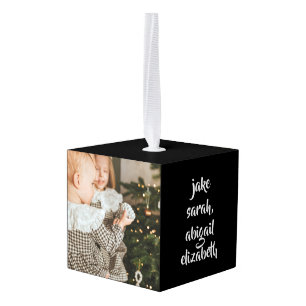 Black Dual Photo Personalized  Cube Ornament