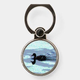 Black Duck in Blue Water Phone Ring Holder