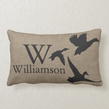 Black Duck Silhouettes Faux Burlap Family Name Lumbar Pillow by GrudaHomeDecor at Zazzle