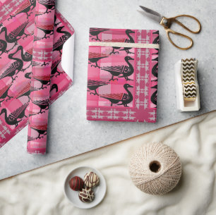 Black Ducks on a Pink Weave Wrapping Paper