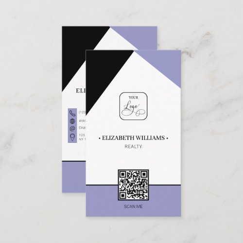 Black Dusty Purple Custom Business Logo  QR Code Business Card