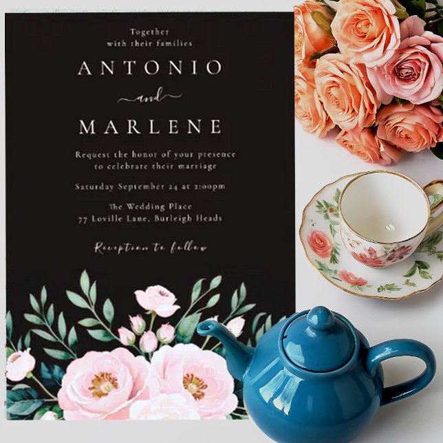 Black Dusty Rose Blush Floral Fall Boho Wedding Invitation (Creator Uploaded)