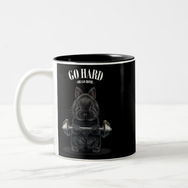 Black Dwarf Rabbit Muscle Training Weightlifting F Two-Tone Coffee Mug (Left)