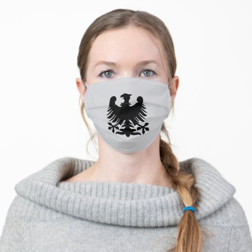 Black eagle silhouette on silver grey adult cloth face mask