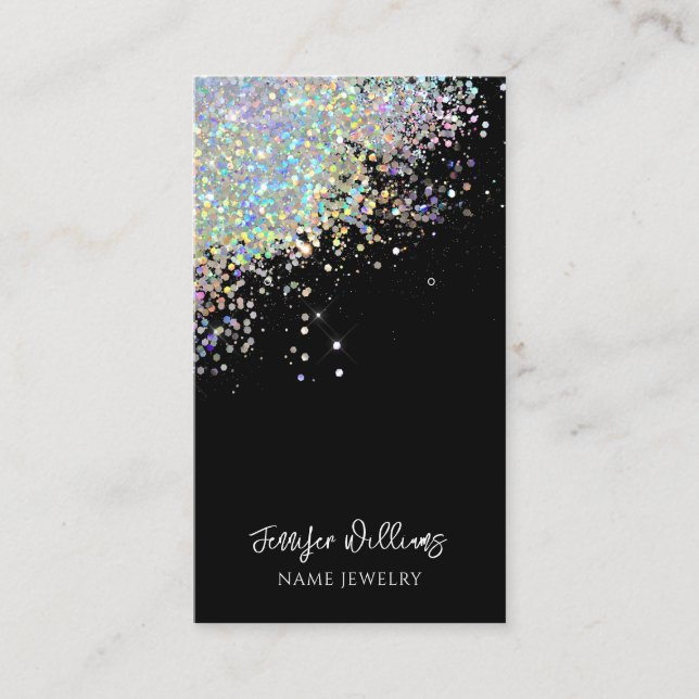 Black Earring Jewelry Holographic Glitter Display Business Card (Front)