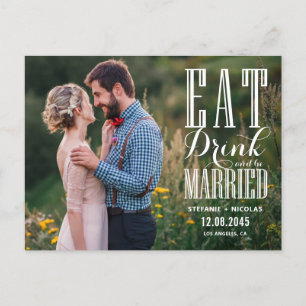 Black Eat Drink and Be Married Photo Save the Date Announcement Postcard
