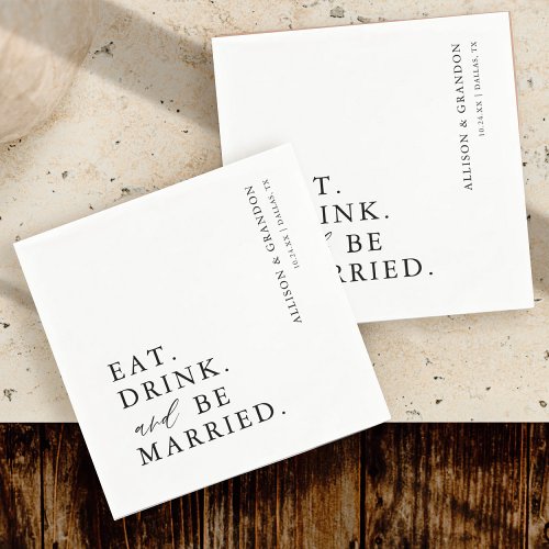 Black Eat Drink and Be Married Rehearsal Dinner Napkins