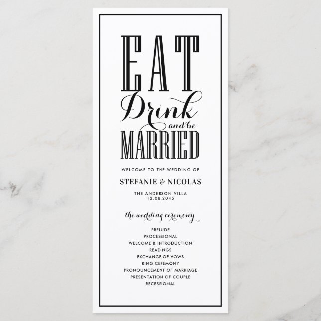 Black | Eat Drink and be Married Wedding Programs (Front)
