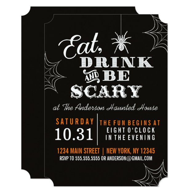 Black Eat Drink And Be Scary Halloween Party Invitation