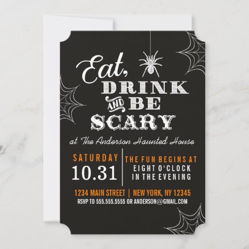 Black Eat Drink and Be Scary Halloween Party Invitation