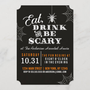 Black Eat Drink and Be Scary Halloween Party Invitation