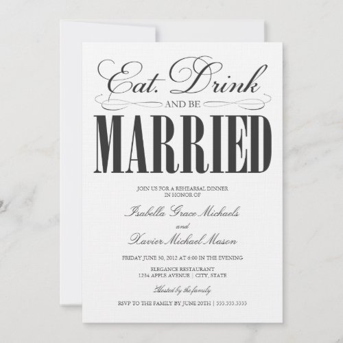 5 x 7 Eat, Drink &amp; Be Married | Rehearsal Dinner Custom Announcements