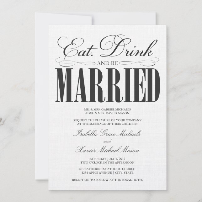 Black Eat, Drink & Be Married | Wedding Invitation (Front)