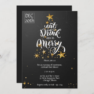 Black Eat, Drink & be Merry Christmas Party Invitation