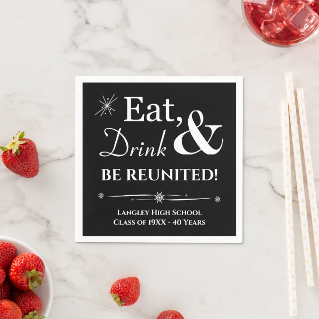 Black Eat Drink & Be Reunited Class Reunion Napkins (Insitu)