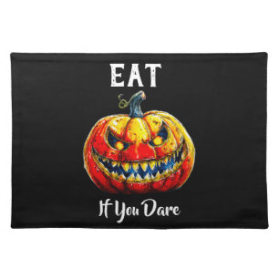 Black Eat if you dare Halloween Smiling Pumpkin Cloth Placemat