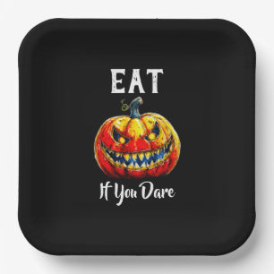 Black Eat if you dare Halloween Smiling Pumpkin Paper Plates