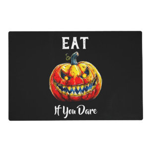 Black Eat if you dare Halloween Smiling Pumpkin Placemat