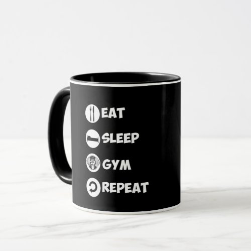 Black Eat Sleep Gym Repeat Icon Mug
