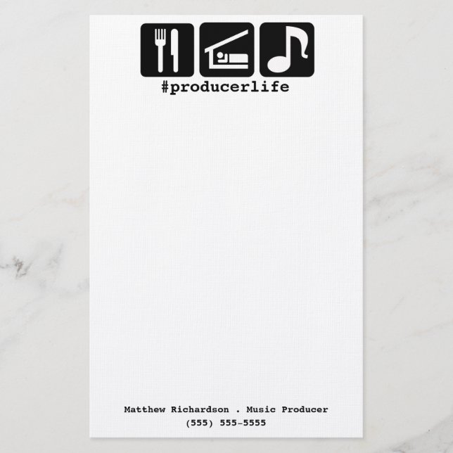 Black Eat Sleep Music Icons Stationery (Front)