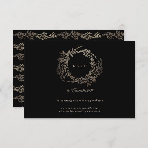 Black Ebony Botanical Wreath QR CODE WEBSITE RSVP Card