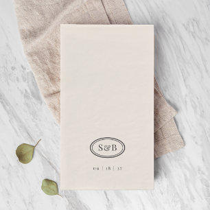Black & Ecru Classic Oval Monogram Wedding Paper Guest Towels