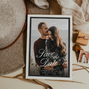 Black & Ecru Classic Script Photo Wedding Save The Date