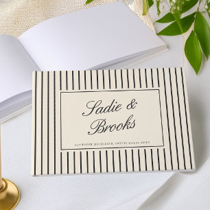 Black & Ecru Classic Script Pinstripe Wedding Guest Book