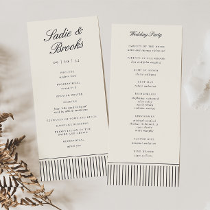 Black & Ecru Classic Script Pinstripe Wedding Program