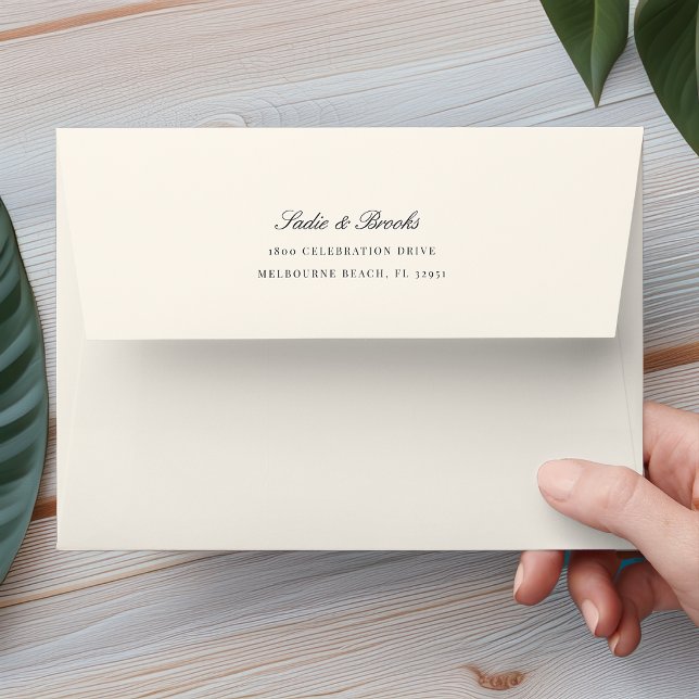 Black & Ecru Classic Script Return Address Wedding Envelope (Creator Uploaded)