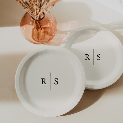 Black  Ecru Editable Color Monogram Wedding Paper Plates