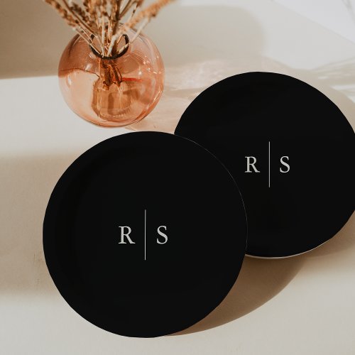 Black  Ecru Editable Color Monogram Wedding Paper Plates