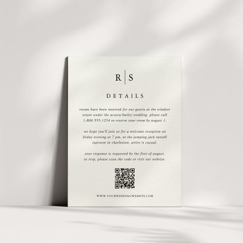 Black  Ecru Monogram Wedding QR Code Enclosure Card