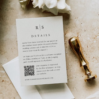 Black & Ecru Monogram Wedding QR Code Enclosure Card