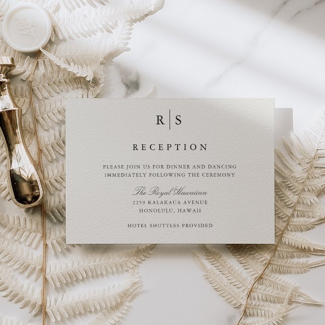 Black & Ecru Monogram Wedding Reception Enclosure Card (Creator Uploaded)