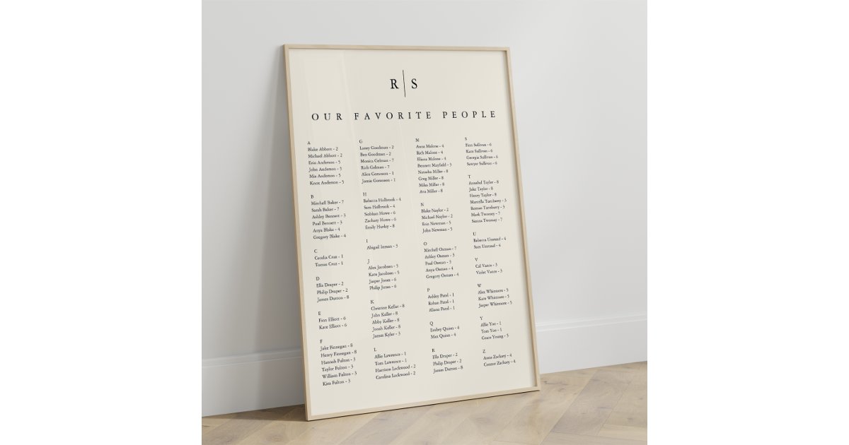 Black & Ecru Monogram Wedding Seating Chart | Zazzle