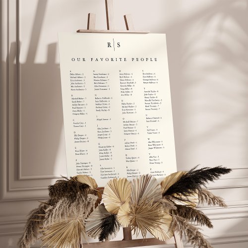 Black  Ecru Monogram Wedding Seating Chart Foam Board