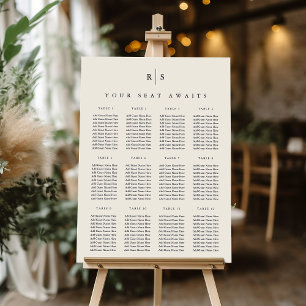 Black & Ecru Monogram Wedding Seating Chart Foam Board