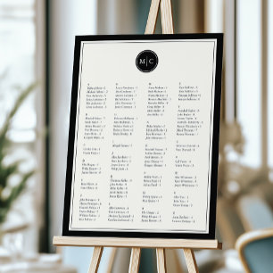 Black & Ecru Monogram Wedding Seating Chart Foam Board