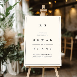 Black & Ecru Monogram Wedding Welcome Sign