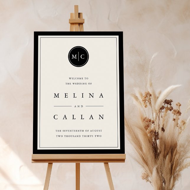 Black & Ecru Monogram Wedding Welcome Sign (Creator Uploaded)