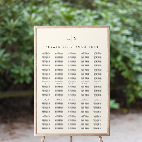 Black  Ecru Monogram XL Wedding Seating Chart