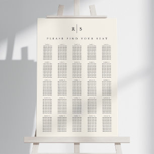 Black & Ecru Monogram XL Wedding Seating Chart Foam Board