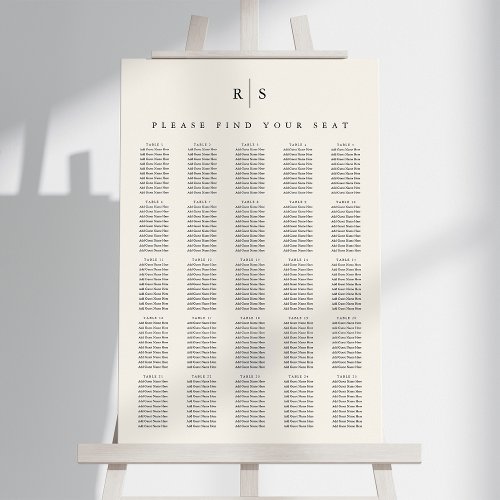 Black  Ecru Monogram XL Wedding Seating Chart Foam Board