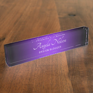 Black Edge Blue Violet Ombre Desk Name Plate