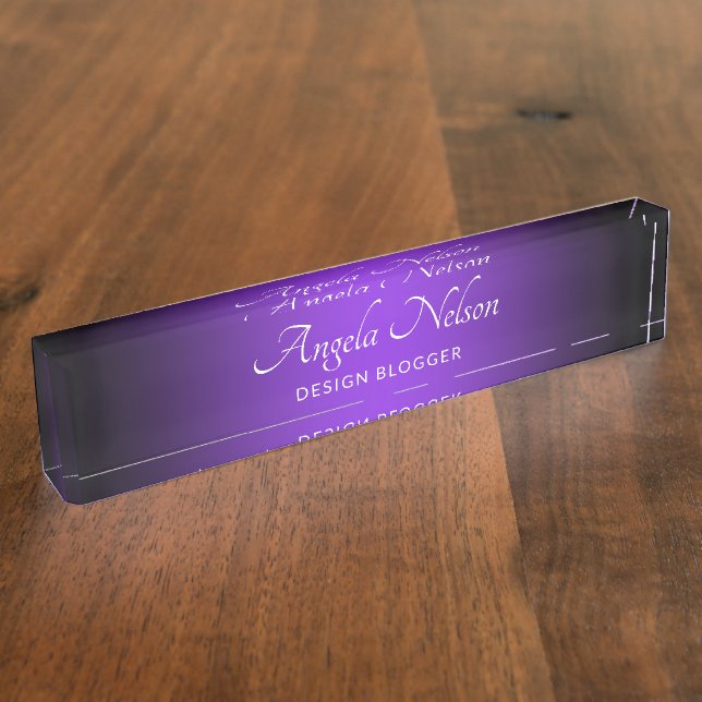 Black Edge Blue Violet Ombre Desk Name Plate (Side)