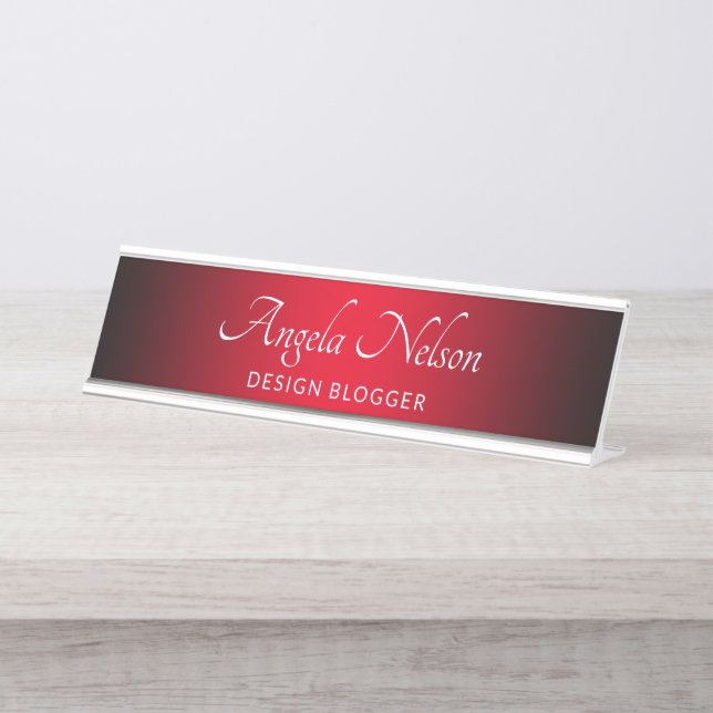 Black Edge Red Ombre Desk Name Plate (Front)