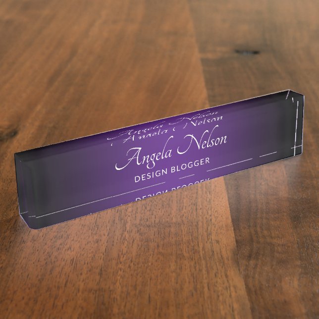 Black Edge Royal Purple Ombre Desk Name Plate (Side)