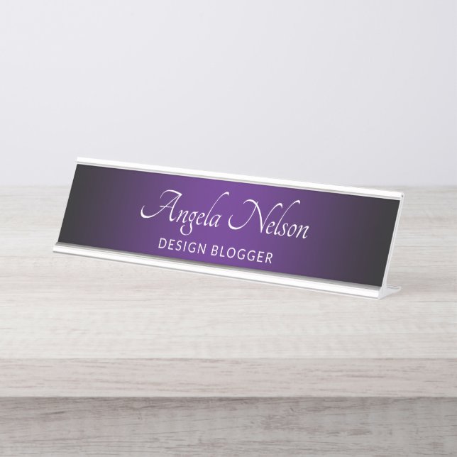 Black Edge Royal Purple Ombre Desk Name Plate (Front)