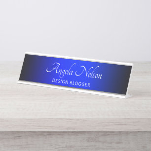 Black Edge Sapphire Blue Ombre Desk Name Plate